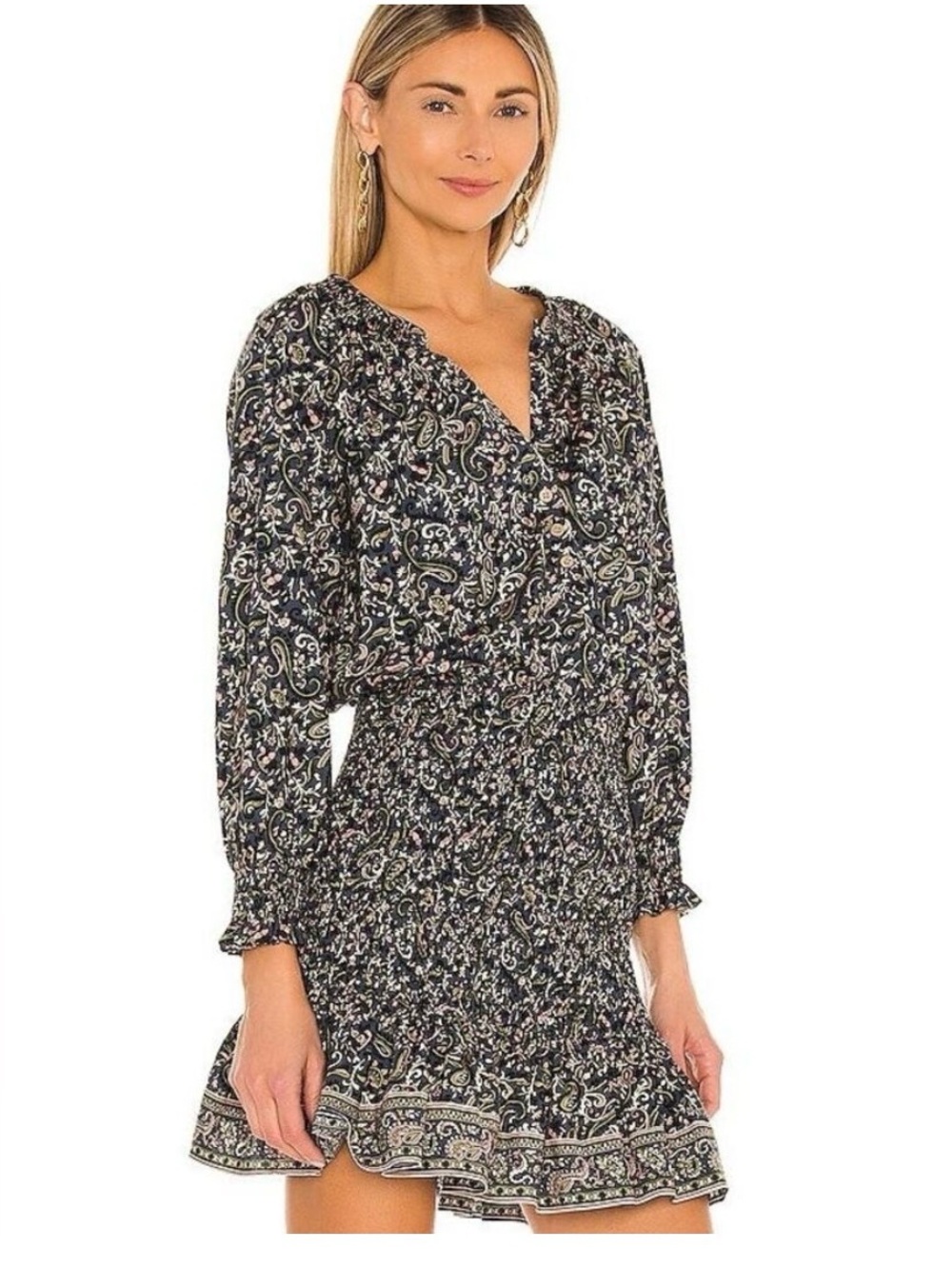 Veronica Beard Karlina Smocked Mini Dress – Paisley Print – Women’s Size 6